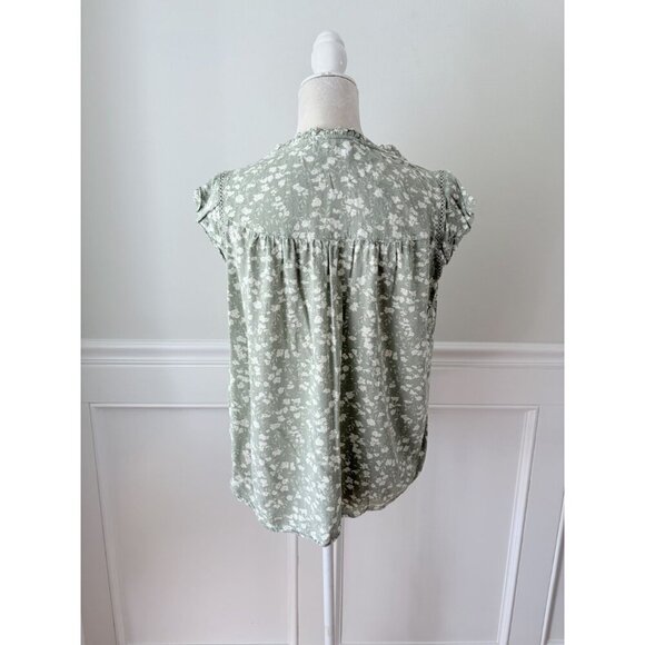 Buffalo David Bitton Sage Green Floral Cap Sleeve Top S 100% Viscose - Picture 4 of 6